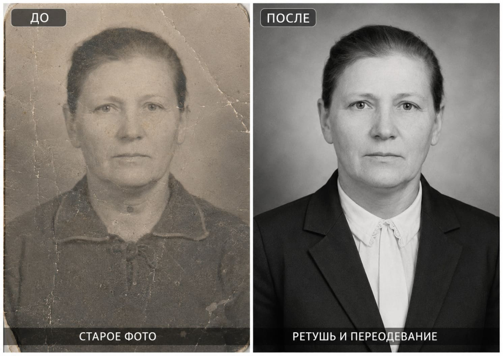 Ретушь до и после переодевания одежды