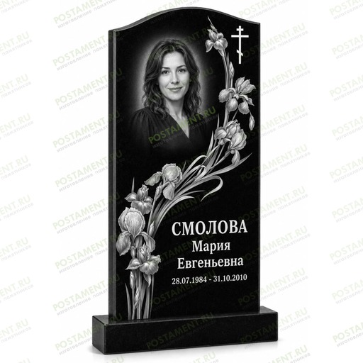 Гравировка памятника с ирисами — изящное решение для оформления женских мемориалов