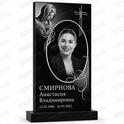 Комплексное оформление памятника со скорбящей Богородицей, крестом и портретом