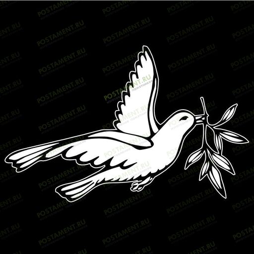 Голубь с оливковой ветвью на памятнике из гранита – художественная гравировка для надгробия
