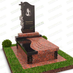 Памятник с цветами и декоративная надгробная плита