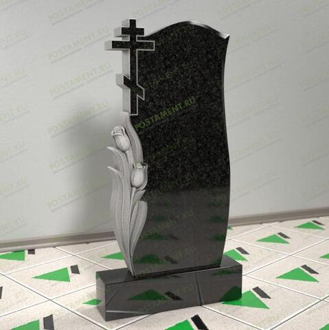 Памятник с тюльпанами и крестом