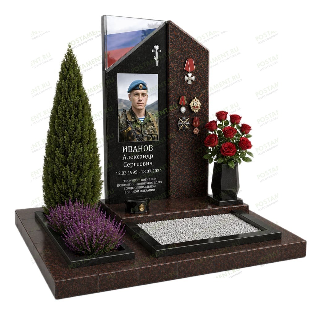 Гранитный мемориальный комплекс на могилу военнослужащего 19007