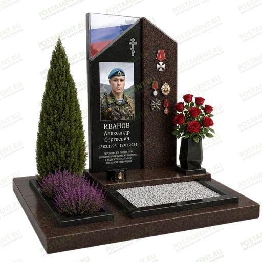 Гранитный мемориальный комплекс на могилу военнослужащего 19007