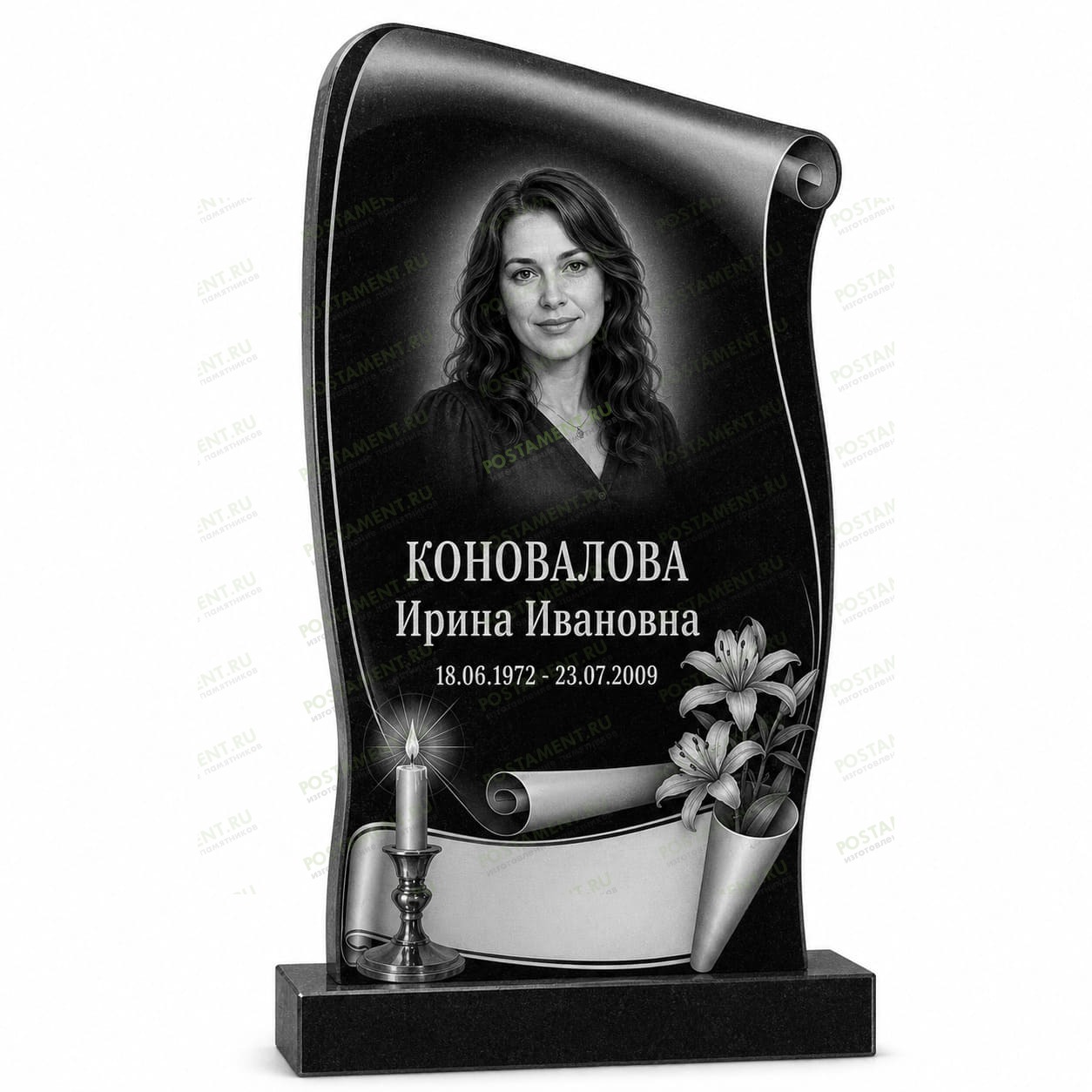 Гравировка памятника со свитком и лилиями