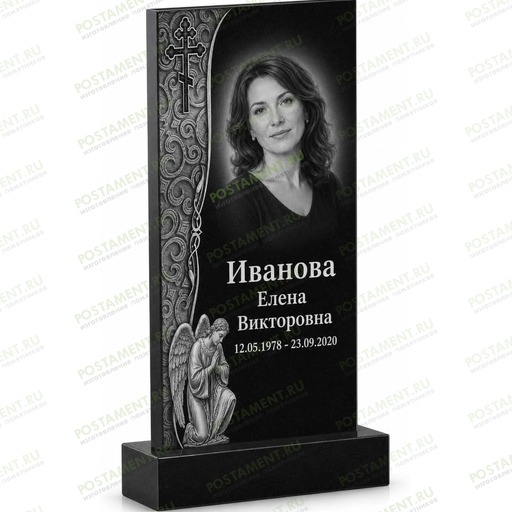 Комплексное оформление памятника с православным крестом, ангелом, орнаментом