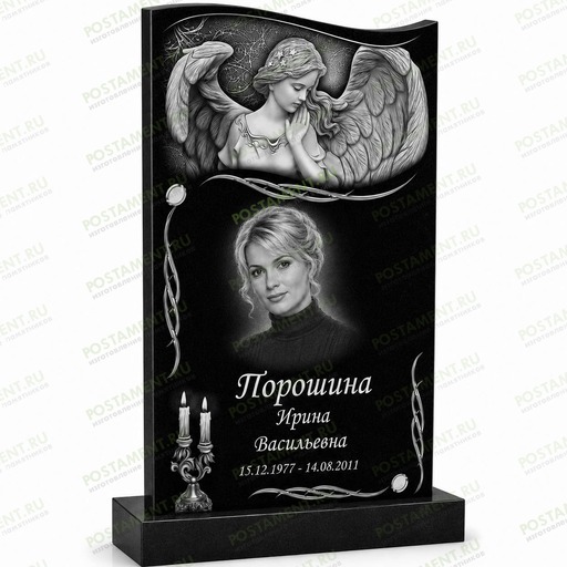 Комплексное оформление женского памятника с ангелом-хранителем, портретом и свечами